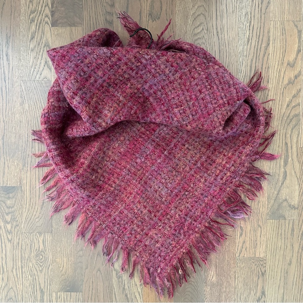 Vintage Avoca Handweavers Wool Textured Woven Multicolored Scarf Pink 45" Square